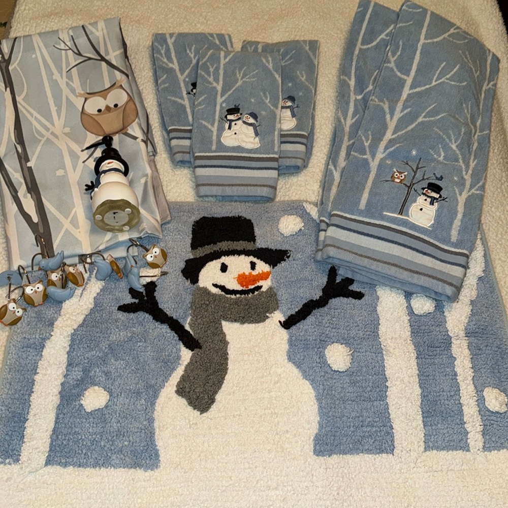 Avanti snowman shower curtain set